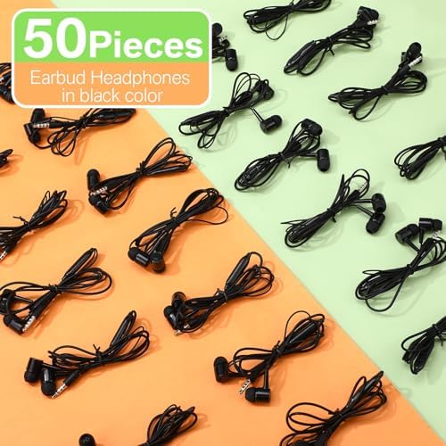 Xinnun 50-Pack Vibrant Multicolor Wired Earbud Headphones with Built-in Mic – Optimal Audio Solution for Students and Professionals, Perfect for Classrooms, Travel, and Leisure – Universal 3.5 mm Compatibility, Lightweight and Durable Design for Everyday Listening