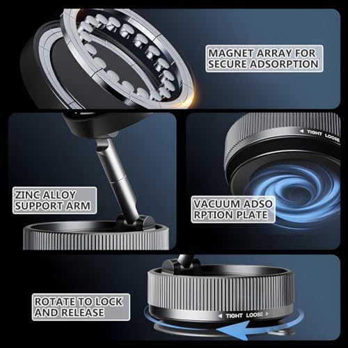 Suction Cup Phone Mount, Vacuum Magnetic Car Phone Holder Stand for Car, Vacuum Magnetic Cell Phone Holder Stand Suction Phone Mount, Foldable 360°Adjustable(Black) – Enhanced Compatibility and Speed