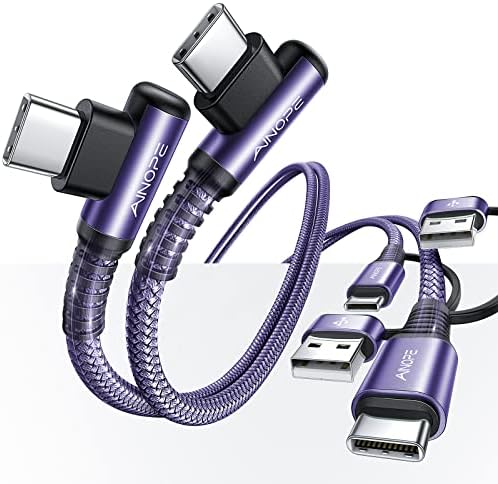 AINOPE 6.6 FT USB C Right Angle Charging Cable with USB to USB C Adapter – 60 W Fast Charging for i Phone 16, 15 Pro, i Pad & Samsung Devices – Enhanced Compatibility & Convenient Access for Gaming and Multitasking