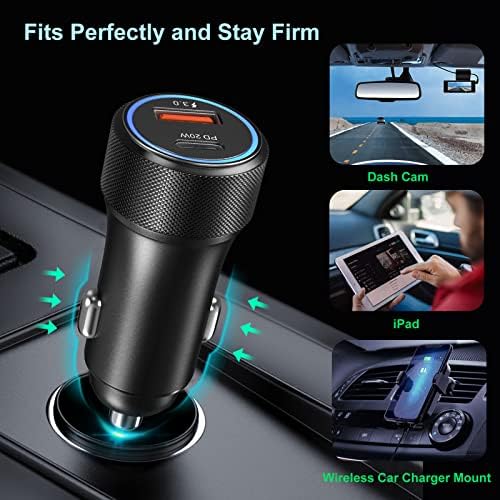 Bangfun 25 W Dual-Port USB-C Car Charger with 2 x 6.6 ft Cables – Ultra-Fast Charging for Samsung Galaxy S24/S23/S22/S21/S20 FE – Compact, Reliable, and Versatile Power Solution for On-the-Go Devices