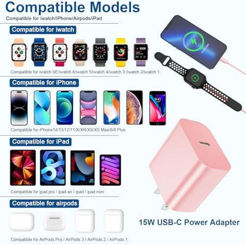 Upgrade Your Charging Routine with the 2-in-1 USB C Fast Charging Cable for Apple Watch and i Phone – MFi Certified 6 FT Magnetic Charger with 15 W Wall Adapter for Seamless Compatibility Across All Apple Watch Models and i Phone 14 – Durable, Efficient, and Tangle-Free Solution for Modern Lifestyles
