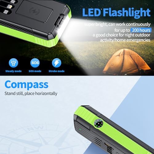 Ultimate Solar Power Bank – 33,800 m Ah Wireless Charger with 4 Built-in Cables & 7 Outputs, 22.5 W Fast Charging for Outdoor Adventures – LED Camping Lights, Weather-Resistant Design, Compatible with All Mobile Devices – Eco-Friendly Portable Charger in Red