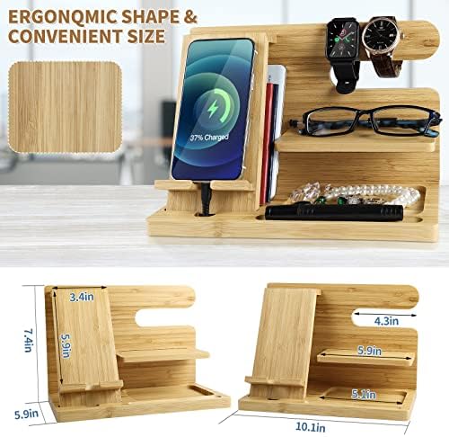 Premium Bamboo Multi-Device Charging Dock: AICase Elegant Wooden Nightstand Organizer for Smartphones, Tablets & Smartwatches – Stylish & Durable Solution Ideal for Home and Office Decluttering