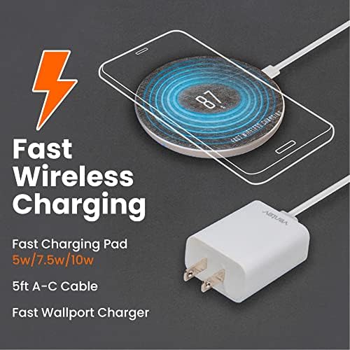 Ventev 10 W Qi Wireless Charging Pad – Ultra-Fast Charging for i Phone 16/16 Pro Max, i Phone 15/15 Pro Max, Air Pods, Samsung Galaxy & Note 20 | Qi Certified with 5 ft USB A to USB C Cable & Fast Wall Charger | Sleek Gray Design for Home, Office & Travel