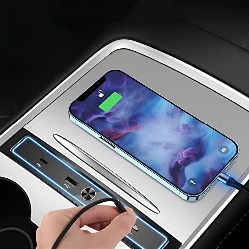 Transform Your Tesla Model 3/Y with the Ultimate USB Hub – Multi-Port Charger with Tricolor LED for 2021-2023 Models – Fast Charging Solution for All Your Devices – Stylish Interior Accessory for Seamless Connectivity