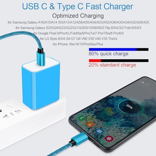 20 W USB C Fast Charger with 6 ft USB C to C Cable – Rapid Charging Solution for Samsung Galaxy S25 Ultra, S24 FE, Pixel 9, and More – Compact, Durable, and Travel-Friendly Charger to Power Your Android Devices Efficiently