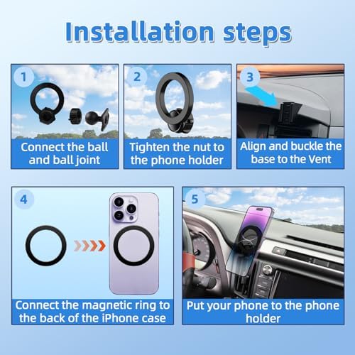 Upgrade Your Toyota Tundra or Sequoia Driving Experience with the 360° Rotating Mag Safe Phone Holder – Premium Dashboard Mount Designed for 2020-2025 Models, Ensures Safety, Accessibility, and Sleek Aesthetics Without Air Vent Obstruction