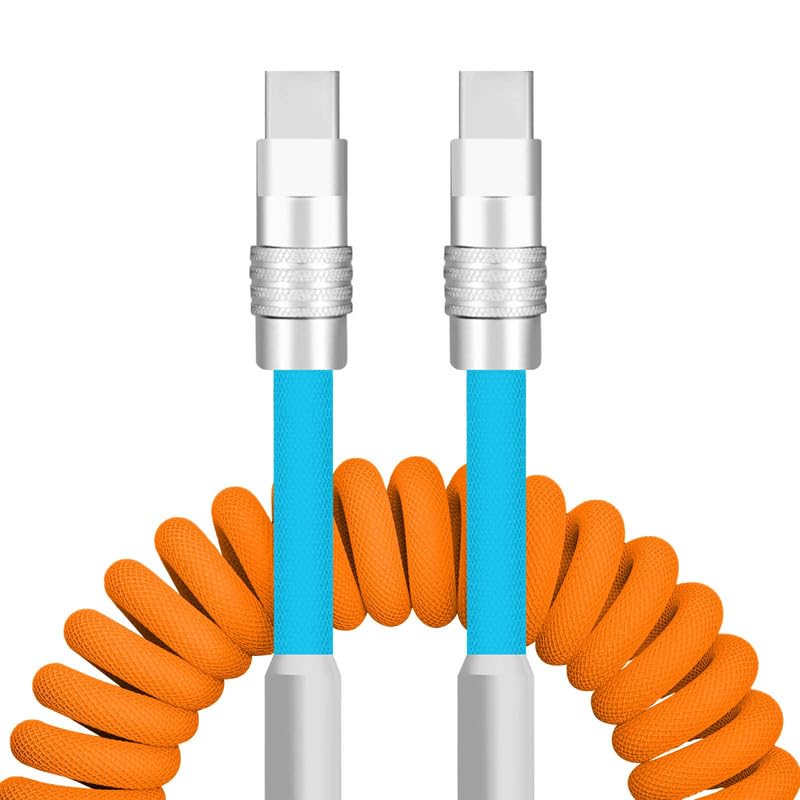Dynamic Curly Chubby Coiled USB C Cable: 240 W Fast Charge Retractable Spiral Braid Cord for Carplay & Android Auto, Versatile Length 2.29 FT to 3.6 FT, Sleek Black and Red Design, Enhanced Compatibility for All USB-A to Type-C Devices