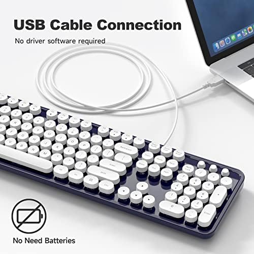 Retro-Inspired Full Size Typewriter Keyboard with Number Pad – Wired USB Keyboards for Windows 7, 8, 10, 11 | Enhance Your Typing Experience with Classic Charm and Modern Efficiency | Perfect for Home and Office Use