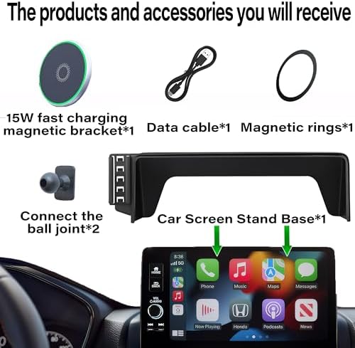 Car Phone Holder for 2022-2025 Honda Civic Accessories Apply to 7/9 Inch Touch Screen 15W Fast Wireless Charger Screen Fixed Clip Cell Phone Mount Hands-Free 360 Degree Rotation – Enhanced Compatibility and Speed