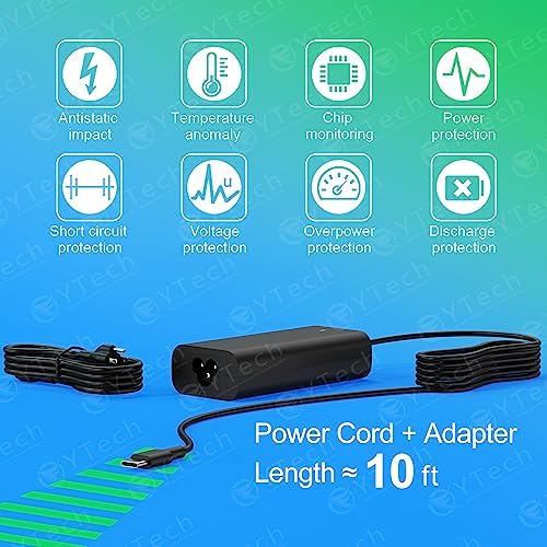 Dell 65 W USB-C Laptop Charger – High-Speed Replacement for XPS, Chromebook, Latitude, and Inspiron Models – Dual Compatibility for Home and Office Use – Enhanced Power Delivery (PD 3.0) for Efficient Charging – Ideal AC Adapter for Work and Travel
