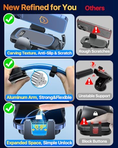 YRU 2025 Premium Adjustable Car Phone Holder Mount – Versatile Bendable Aluminum Arm for Secure Dashboard & Windshield Positioning – Universal Compatibility for i Phone 16, 15, 14, 13 Pro Max, Samsung & More – Sleek Black Design for Modern Vehicles – Effortless Tool-Free Installation – Enhance Navigation & Hands-Free Calling Experience