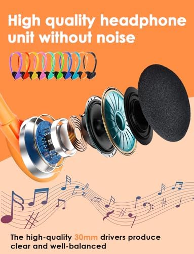 Elevate Classroom Learning with Bulk 30 Pack Kids Headphones – Adjustable Earphones Featuring 3.5 mm Jack for Optimal Audio Clarity – Durable Black Design for Students, Libraries, and Study Sessions – High-Quality Sound for Enhanced Focus and Engagement