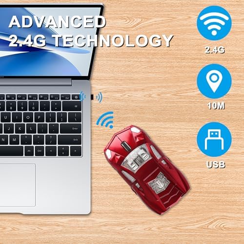 Rev Up Your Productivity with the CHUYI Sports Car Shaped Wireless Mouse – 1600 DPI, Cordless Optical Design for Effortless Use at Home, School, or Office, Perfect Gift for Tech Enthusiasts (Vibrant Blue)