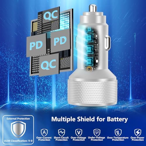 KYOHAYA 90 W Car Charger Bundle – 4-Port USB-C & USB-A Fast Charging Adapter for i Phone 16/15/14/13/12/11 Pro, Galaxy S25/S24, Google Pixel – High-Speed Dual Charging Solution for Road Trips and Daily Commutes – Durable, Compact Design for Enhanced Compatibility and Performance