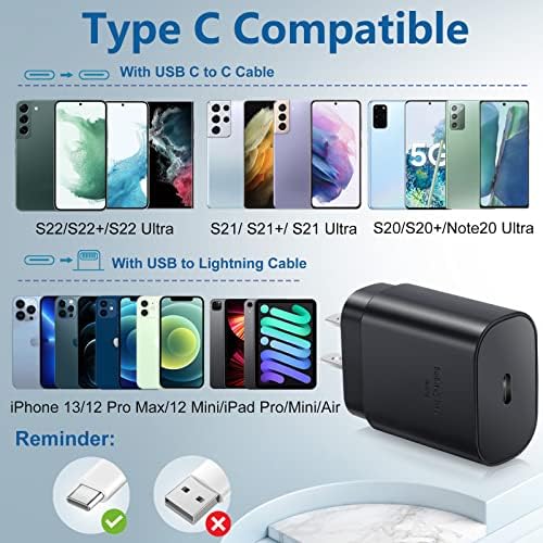 Ultra-Fast 25 W Type C Wall Charger Pack for Samsung Galaxy S25, S24+, S23, S22, S21 Ultra & More – 3-Pack USB C Power Adapter with Enhanced Compatibility for Galaxy A Series, Note 20, and Watch 5 – Speed Meets Safety and Portability