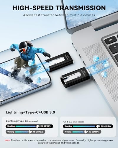 MFi Certified 256 GB Flash Drive – Ultimate Memory Solution for i Phone & i Pad Users, High-Speed Data Transfer for Effortless Photo & Video Backup, Multi-Device Compatibility with Android & PC, Compact USB Thumb Drive for On-the-Go Storage (Black)