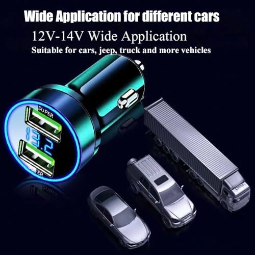 Ultra-Fast Dual Port USB Car Charger with Voltage Display – 100 W Max for Huawei, One Plus, Oppo, Vivo, Samsung & Android Devices – Essential Travel Companion for Quick Charging on the Go