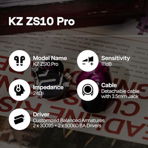 Linsoul KZ ZS10 Pro Hybrid IEM Earbuds – 4 BA + 1 DD High-Fidelity Wired In-Ear Monitors with Stainless Steel Faceplate and Detachable Cable, Ideal for Musicians and Gamers with Built-in Mic, Unmatched Sound Clarity and Versatile Compatibility