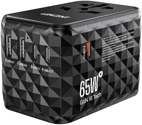 85 W Universal Travel Power Adapter with Retractable USB-C Cable – Optimal Fast Charging Hub for Global Use, Featuring 4 Ports for Seamless Connectivity in US, EU, UK & Beyond, Engineered for On-the-Go Professionals Seeking Efficiency and Versatility