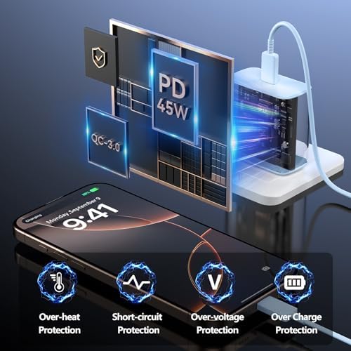 Apple 16 Series 45 W USB-C Rapid Charger with 6.6 ft Type-C Cable – Ultimate Fast Charging Solution for i Phone 16, Galaxy S24/S23, and All USB-C Devices – Compact, Durable, and Safety-Enhanced Power Adapter for On-the-Go Efficiency