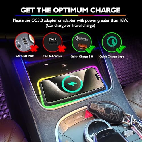 Elevate Your Driving Experience with the LANSEMKU 15 W RGB Wireless Car Charger Pad – Fast and Stylish Charging for i Phone and Samsung Devices, Non-Slip Design with 100 CM USB Cable for Ultimate Convenience and Compatibility