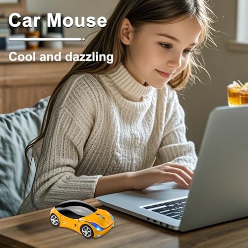 Sporty Pink Wireless Car-Shaped Optical Mouse – Portable 1600 DPI Mini Wireless Mice with USB Receiver for Laptop & Desktop – Ergonomic Design for Travel & Home Use – Unique Gift Idea for Tech Lovers