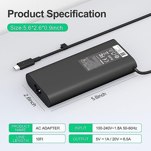High-Performance 130 W USB-C Charger for Dell XPS & Precision Laptops – Universal Compatibility, Fast Charging, and Enhanced Safety Features – Ideal Replacement for XPS 15, 17, and Latitude Models – Lightweight, Compact Design with Over-Voltage Protection for Reliable Power Delivery