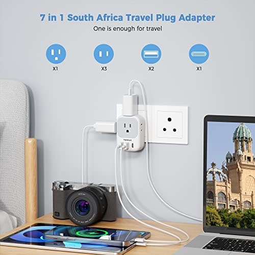 Ultimate European Travel Power Adapter: 4 AC Outlets & 3 Fast Charge USB Ports (1 USB-C PD 20 W) – Compact, Foldable Design for Effortless Connectivity in Spain, France, Germany, Italy, Portugal & Iceland – Versatile Compatibility for All Your Devices