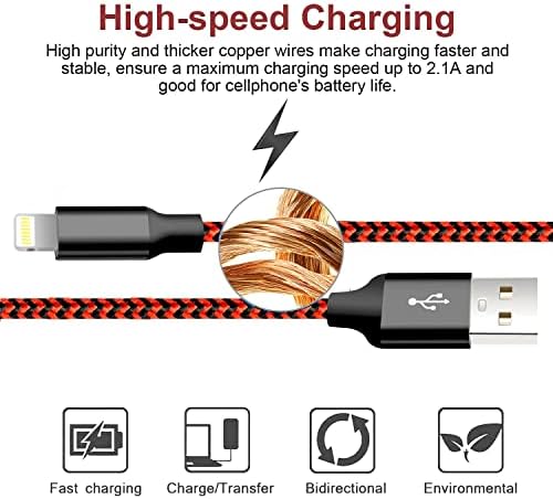 Premium 5-Pack i Phone Charger Set: MFi Certified Nylon Braided Fast Charging Cables (3 FT, 6 FT, 10 FT) for i Phone 14/13/12/11/X/Max/8/7/6/5/SE/i Pad – Unmatched Durability & Versatile Lengths for Every Lifestyle