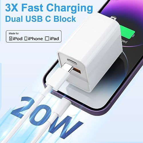 Swift Charge 20 W USB-C Charger for i Phone 15 & i Pad – 6 FT Cable Included – Rapid Power Solution for i Phone 16 Pro Max, i Pad Pro, Mini & Air – Lightweight, Durable, and Versatile Charging Block for All Your Devices – Say Goodbye to Long Wait Times with Enhanced Compatibility and Safety Features