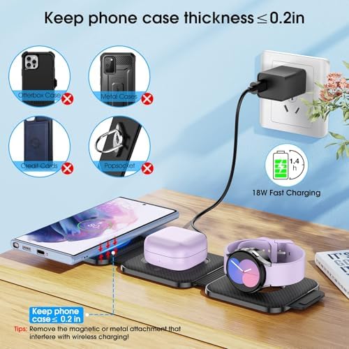 Portable Wireless Charging Station for Samsung Devices, Compact Foldable Charger for S25 Ultra/S24/Z Flip 6/5, Multi-Device Support for Galaxy Watch 8/7 & Buds Pro3/2 – Efficient Fast Charging Solution in Sleek White Design for Travelers and Professionals