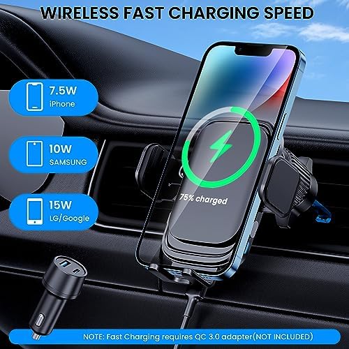 Effortless Driving with 15 W Fast Wireless Car Charger Mount – Universal Auto-Clamping Phone Holder for i Phone & Samsung – Dashboard & Air Vent Compatibility for Stress-Free Charging on the Go – Durable and Stylish Design for Modern Vehicles