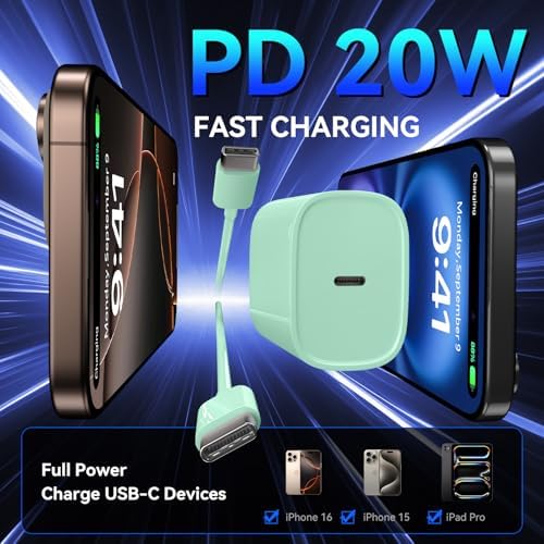 Unlock Rapid Charging Efficiency with the 20 W USB-C Power Adapter and 10 ft Cable – Ideal for i Phone 16, 15 Pro, and Galaxy S24 for Ultimate Portability and Convenience