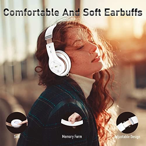Experience Superior Sound with Falebare Wireless Over-Ear Headphones – Chic White & Rose Gold Design, 40-Hour Playtime, 6 Custom EQ Modes, Effortlessly Foldable for Travel, Built-In Microphone for Clear Calls, Plus TF/FM Radio Functionality for Complete Audio Versatility on Any Device. Perfect for Music Enthusiasts and Professionals Alike.