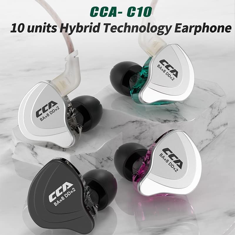 CCA C10 Hybrid Driver In-Ear Monitors – 4 BA + 1 DD Audiophile Headphones with Detachable Cable and Alloy Faceplate for Exceptional Sound Quality – Matte Black Wired Earbuds for Musicians and Stage Performers – Ergonomic Design for Comfort and Long Listening Sessions