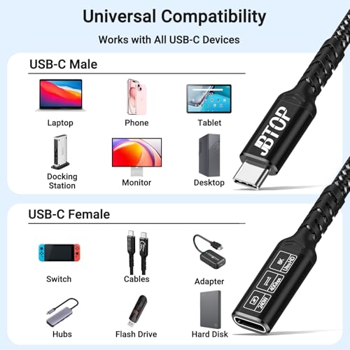 Innovative L-Shaped USB C Extension Cable (2 Pack, 6.6 Ft) – 240 W Power Delivery, 40 Gbps High-Speed Data Transfer, Durable Nylon Braided Design for i Phone 16, i Pad, Mac Book & Mag Safe – Optimal Flexibility for Tightly Spaced Connections