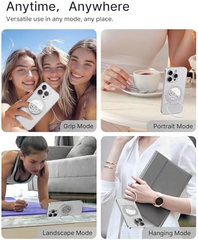 Glamour Pearl Magnetic Phone Grip Holder with Adjustable Kickstand – Ultimate Versatile Smartphone Accessory for i Phone, Android & Kindle – Secure Hands-Free Viewing & Stylish Design – Includes Magnetic Adapter for Effortless Compatibility and Enhanced Usability