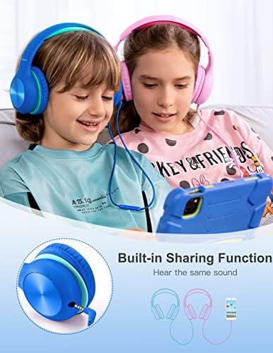Premium Kids Over-Ear Headphones with Built-In Microphone – Safe Volume Control, Lightweight Dark Green Design for Online Learning & Travel, HD Sound Quality, Collaborative Audio Sharing Feature for Enhanced Learning Experiences