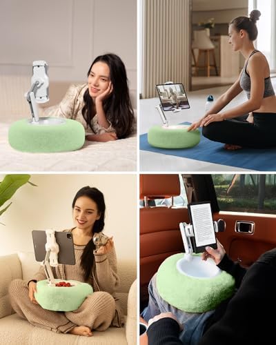 Viozon 360° Adjustable Tablet Stand Pillow in Pink – Plush Fabric Holder for 4.7″-13″ Devices, Perfect for i Pad, i Phone, Samsung, Google, and Kindle – Versatile Bedside Companion with Detachable Snack Bowl for Ultimate Comfort and Convenience