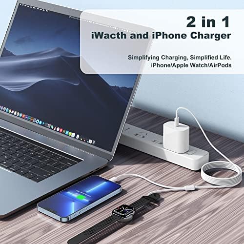 Revolutionary 2-in-1 USB C Charger for i Phone and Apple Watch – 6 ft Magnetic Fast Charge Cable with 20 W Power Adapter – Stylish Blue Design for Optimal Portability and Efficiency