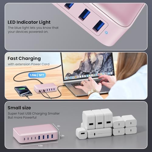 200 W Ga N III USB C Charging Hub – 6-Port Fast Charging Station for Laptops and Devices – PD 65 W Compatible with Mac Book Pro, i Pad, i Phone 15/16, Galaxy S23/S24, Steam Deck & More – Ultimate Universal Charger for Home, Office & Travel