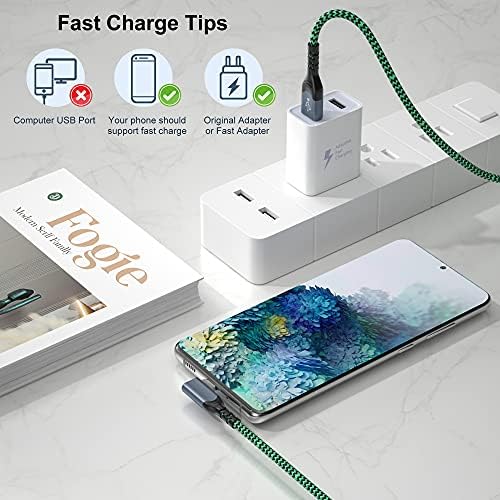 Ultra-Durable 10 ft USB C Cable 5-Pack by OKRAY – Fast Charging Braided Cords with 90-Degree Right Angle Connector for Samsung Galaxy S Series, Google Pixel, and More – Superior Compatibility for Effortless Device Use and Enhanced Performance