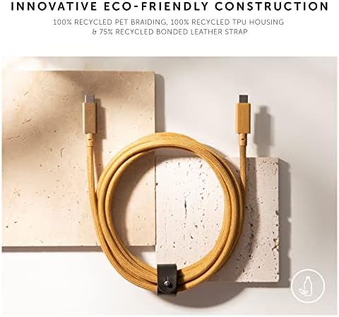 Native Union Type-C Belt Cable Pro – 8 ft Durable USB-C to USB-C Charging Cable with Leather Strap for i Phone 16, Mac Book Pro M2 – 240 W Fast Charge & Data Transfer Solution, Enhanced Resilience for Home & Office Use