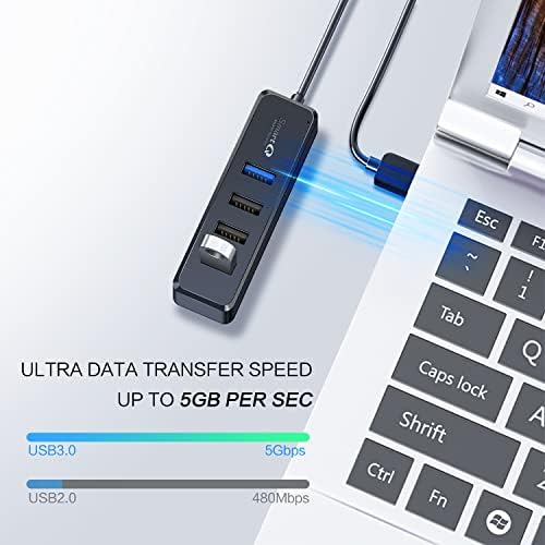 Smart Q H302 USB 3.0 Hub – 4-Port Connectivity Solution with Long Cable Options for Seamless Data Transfer up to 5 Gbps, Micro-B Charging for All Devices, Includes USB C Adapter – Boost Your Productivity & Versatile Workspace Efficiency