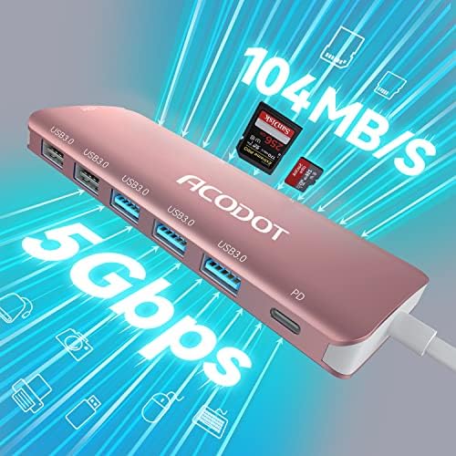 Acodot 9-in-1 USB C Hub: Ultimate 4 K HDMI Adapter with 3 USB 3.0 Ports, SD/TF Reader & 100 W Power Delivery – Stylish Purple Multiport Hub for Mac Book, HP, XPS & More – Boost Your Productivity with Seamless Connectivity and Fast Charging