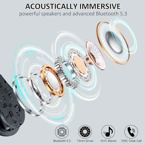 Elevate Your Active Lifestyle with Advanced Bluetooth 5.3 Wireless Earbuds – 50 Hours of Playtime, Superior Deep Bass, and 4 ENC Noise-Cancelling Mics for Crystal-Clear Sound – IP7 Waterproof Design with Secure Earhooks for Ultimate Comfort During Workouts and Outdoor Activities – Your Essential Fitness Companion for Uninterrupted Audio Adventure