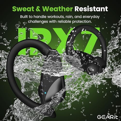 Revolutionize Your Sound Journey with GEARit Sport Hook True Wireless Earbuds – 23-Hour Playtime, IPX7 Waterproof & Sweatproof for Ultimate Durability – Ergonomically Designed for a Secure Fit with Advanced Bluetooth 5.4 for Seamless Connectivity on i Phone & Android – Perfect for Fitness Buffs and Commuters Seeking High-Quality Audio Experience