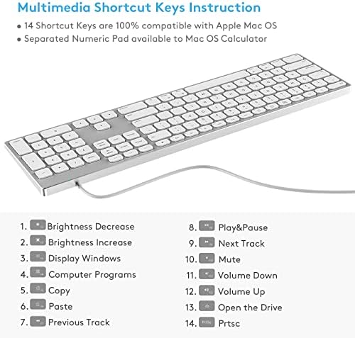 Sleek All-Aluminum Wired Keyboard for Mac – Full-Size USB-A & USB-C Connectivity, Ergonomic Design with Numeric Keypad for Enhanced Productivity on i Mac, Mac mini, Mac Book Pro & Air – Perfect Blend of Style and Functionality for Apple Users