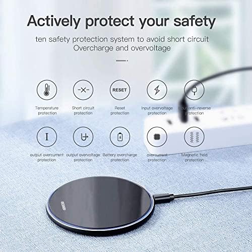 FDGAO Ultra-Compact 20 W Max Fast Wireless Charger – Effortless Qi Charging Pad for i Phone 16/15/14/13/12/SE/11/XS Max/XR, Samsung Galaxy S25/S24/Note, Air Pods, Pixel & LG G8 – Streamlined Charging Solution with Advanced Safety Features for Home or Office Use